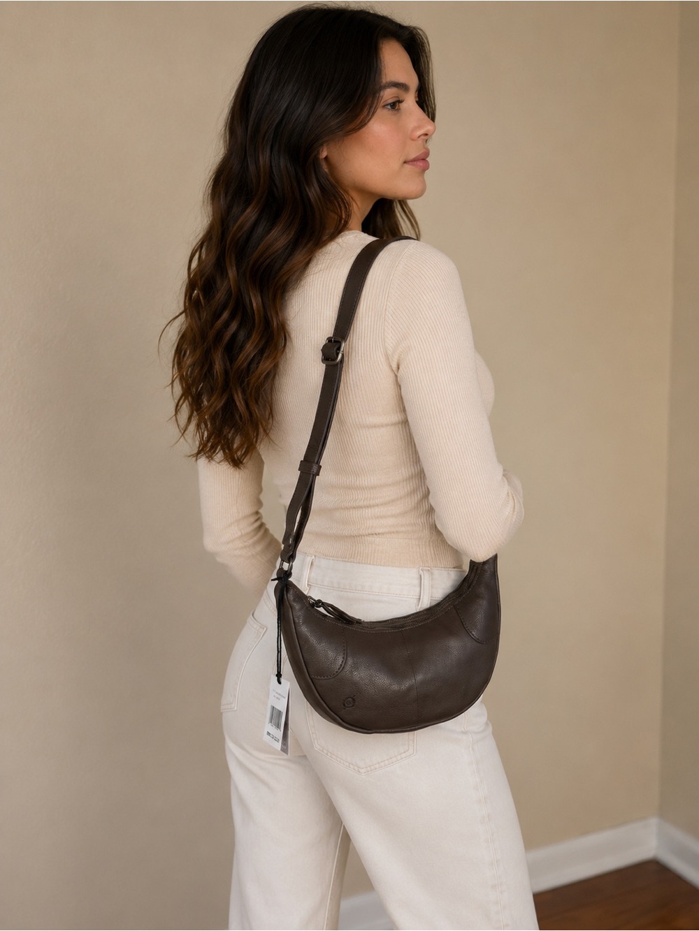 Born Olive Green Genuine Leather Crescent Shoulder Hobo Quiet Luxury Minimalist - Picture 6 of 16